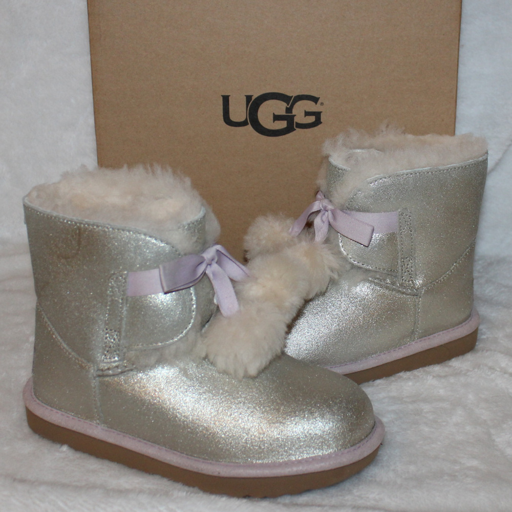 NIB UGG GITA SPARKLE GOLD PINK LEATHER BOOTS GIRLS‎ NEW